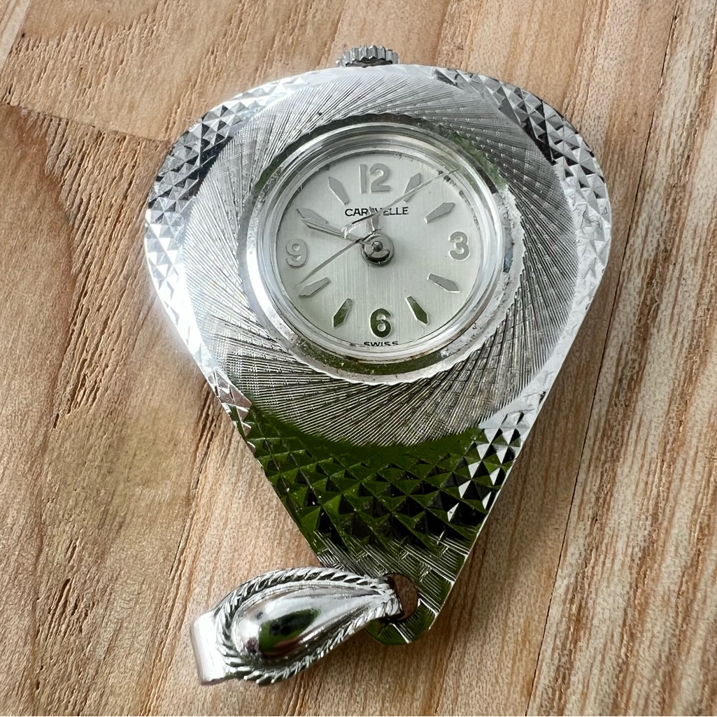 Vintage Caravelle Ladies Silver Tone Pendant Mechanical Winding Watch